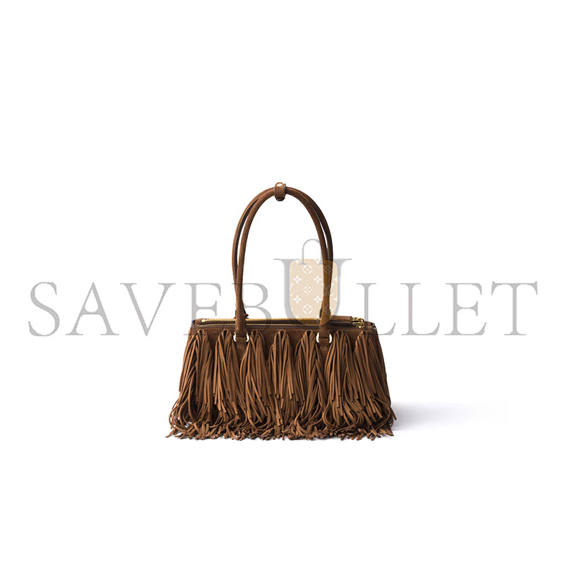 Pra*a galleria medium suede bag with fringe 1ba457 (30*14*10.5cm)